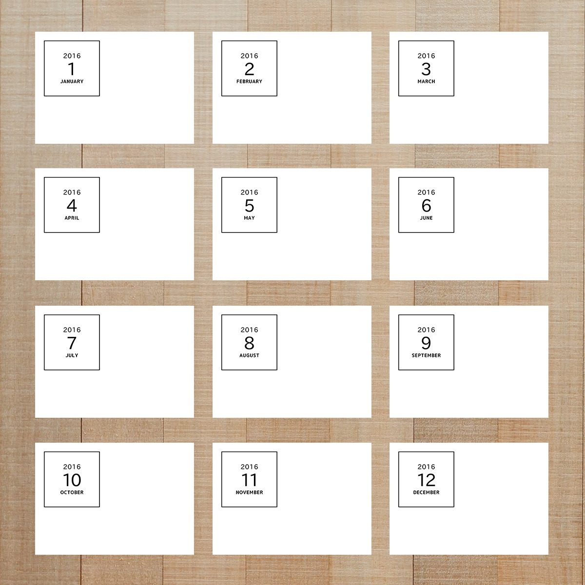 写真整理用マンスリーカード ☆ 年月 ＋ 無地余白 【横向き用】2016年