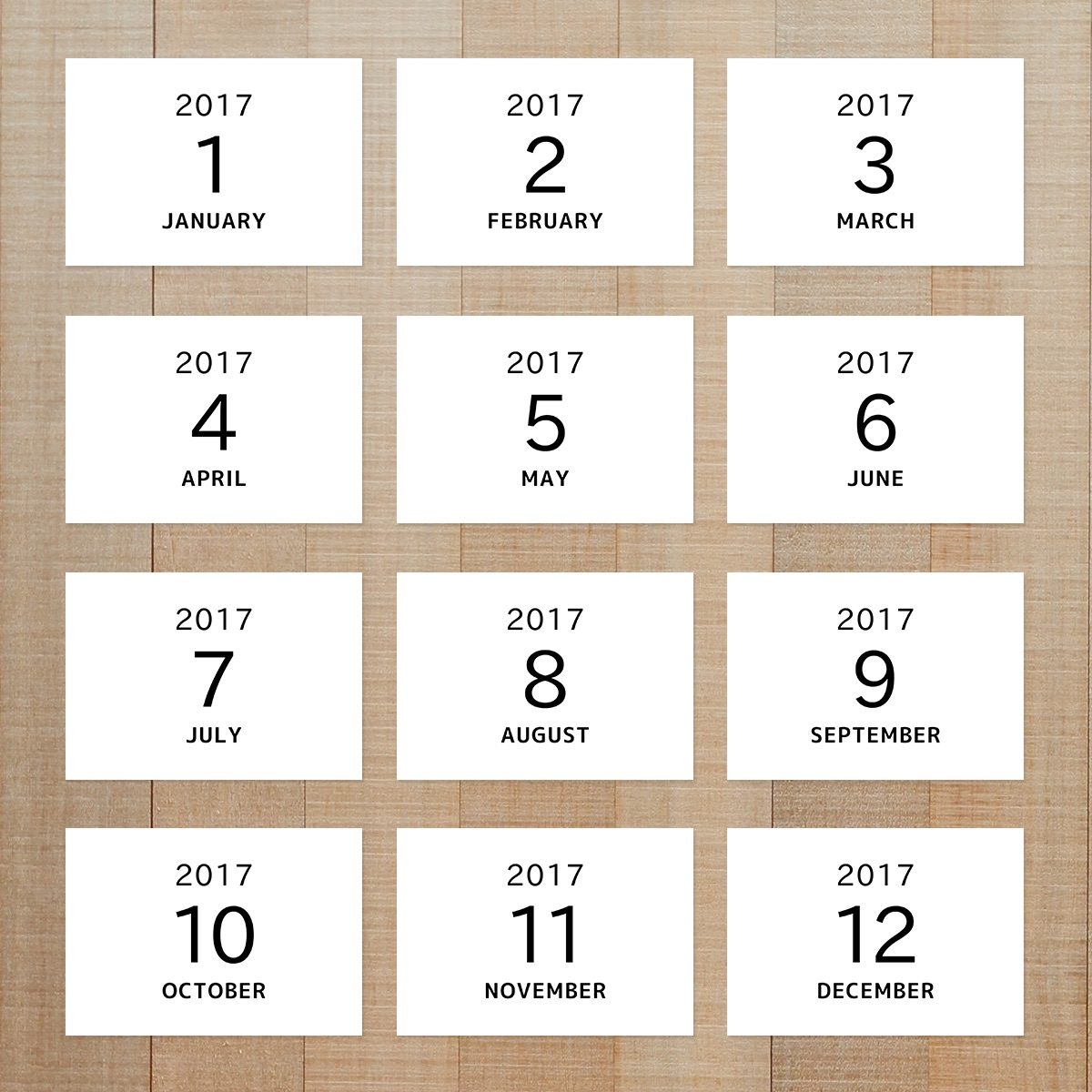 写真整理用マンスリーカード ☆ 年月 シンプルなテキスト 【縦・横・スクエア 兼用】2017年