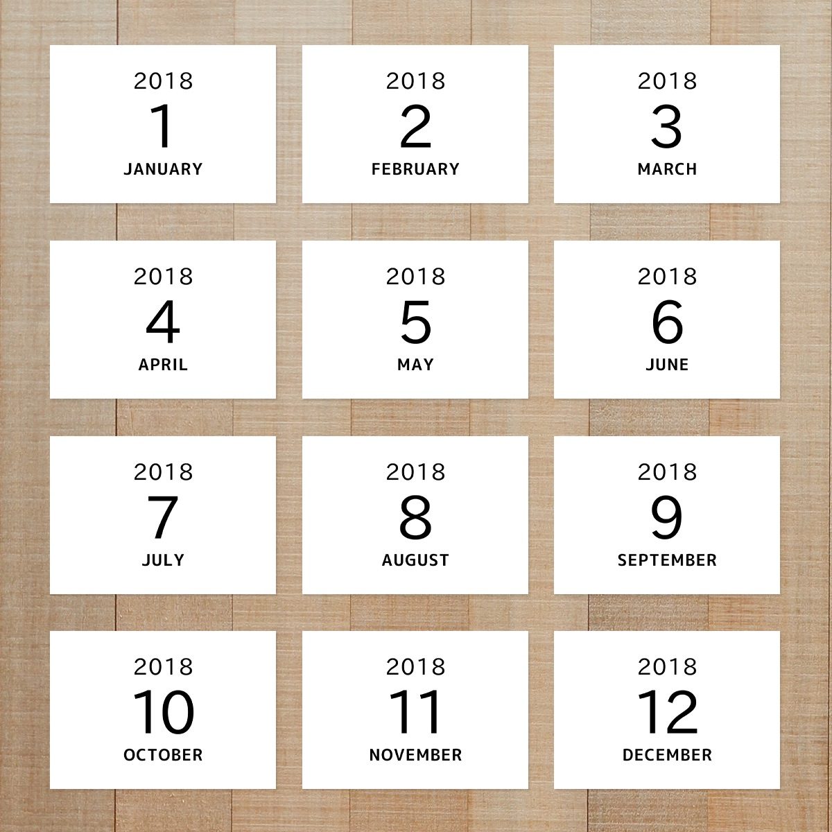 写真整理用マンスリーカード ☆ 年月 シンプルなテキスト 【縦・横・スクエア 兼用】2018年