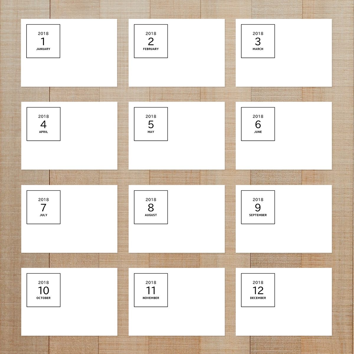 写真整理用マンスリーカード ☆ 年月 ＋ 無地余白 【横向き用】2018年