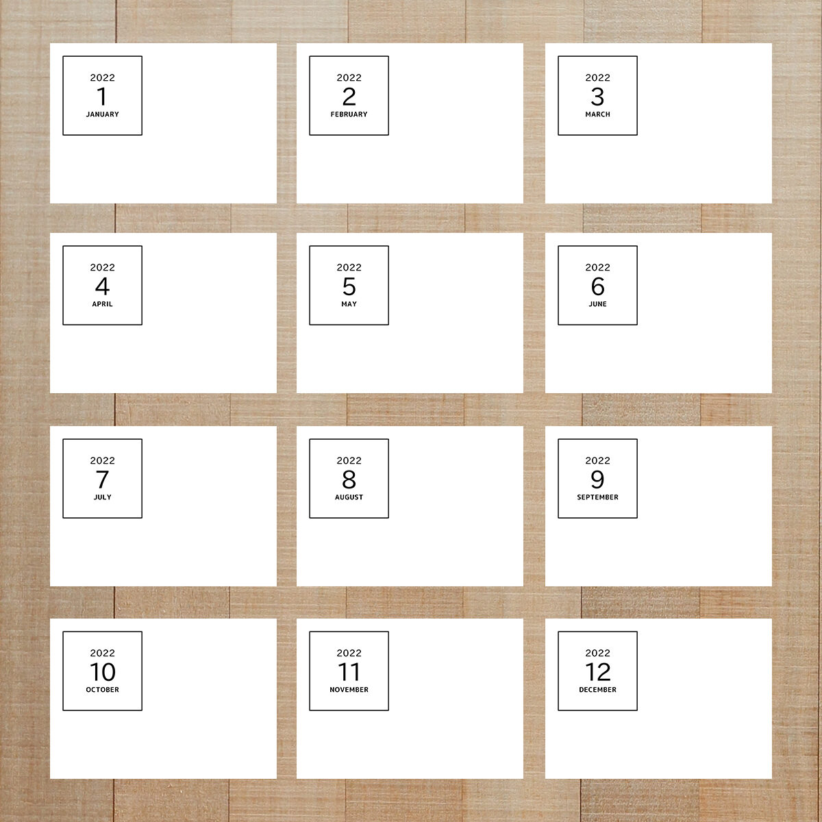 写真整理用マンスリーカード ☆ 年月 ＋ 無地余白 【横向き用】2022年