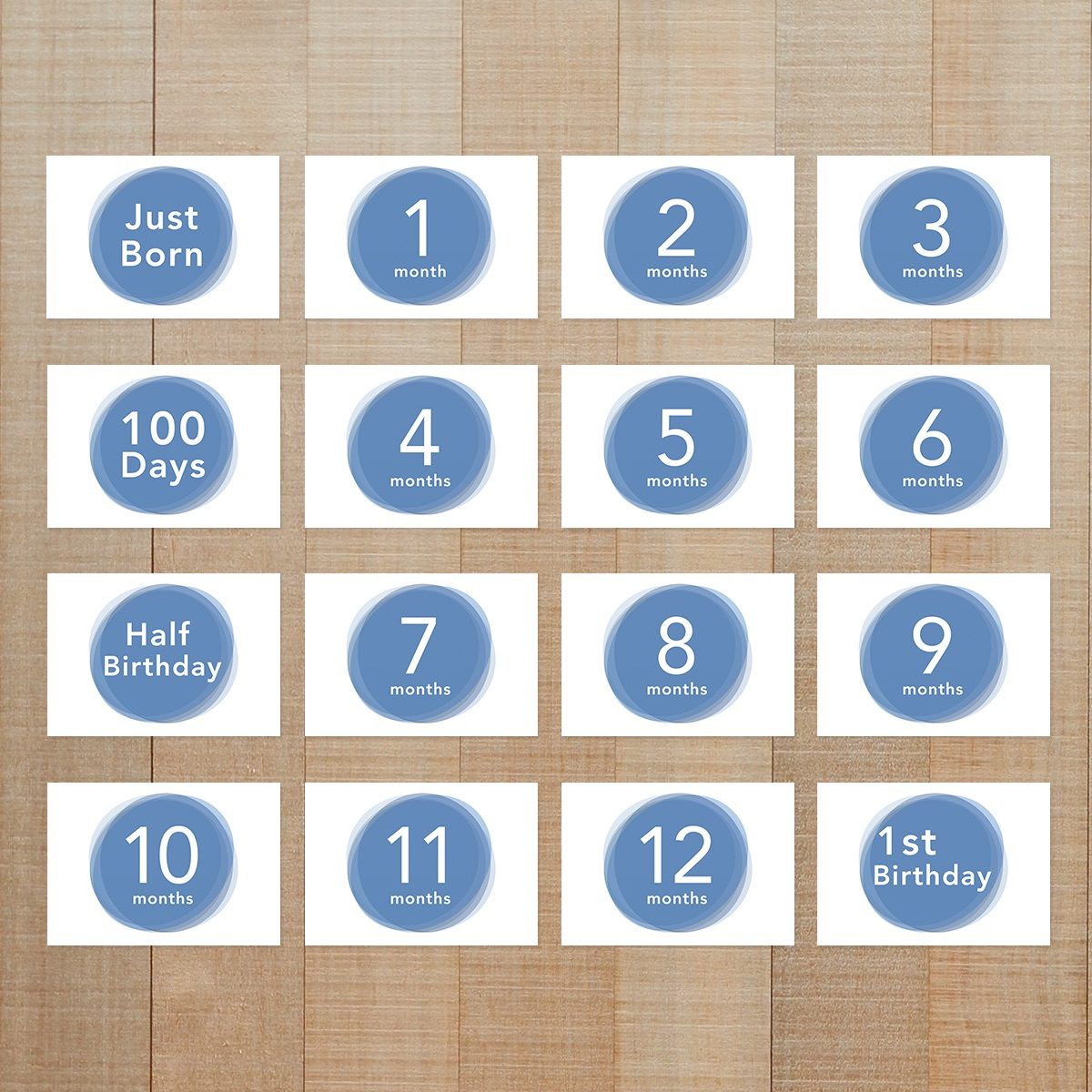 写真整理用マンスリーカード ☆ 赤ちゃん月齢 16種セット 【縦・横・スクエア 兼用】Sea（シー）カラー