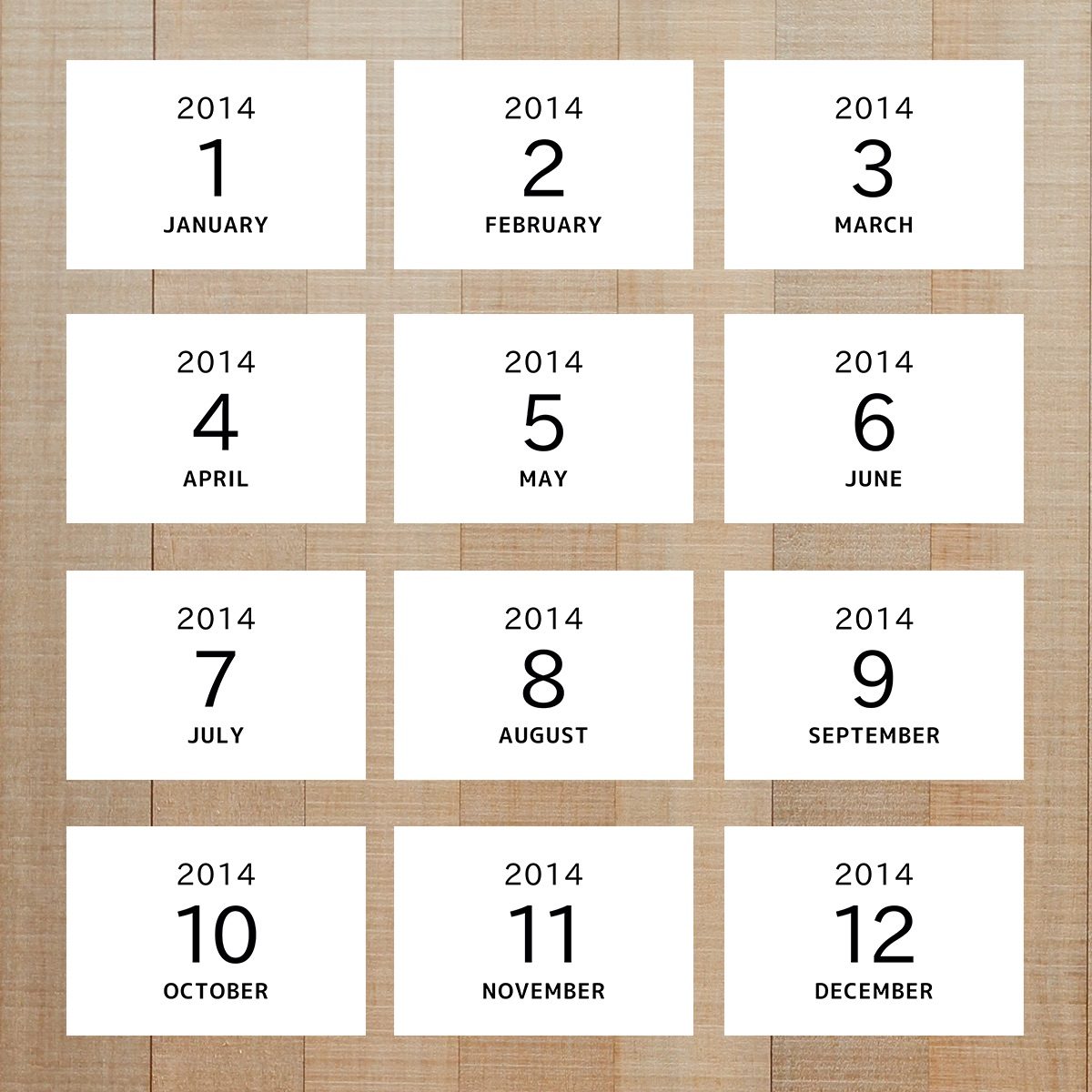 写真整理用マンスリーカード ☆ 年月 シンプルなテキスト 【縦・横・スクエア 兼用】2014年