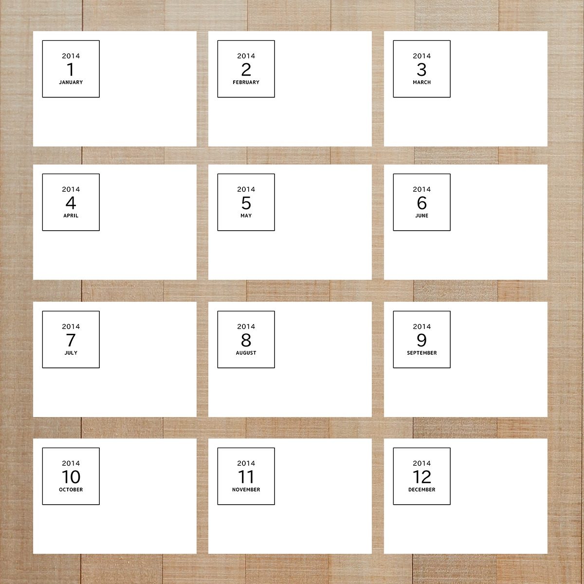 写真整理用マンスリーカード ☆ 年月 ＋ 無地余白 【横向き用】2014年