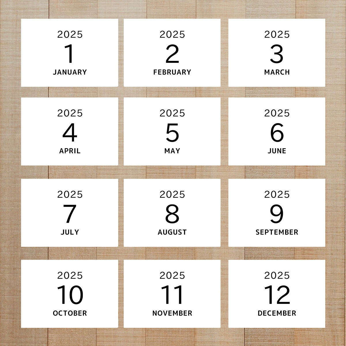写真整理用マンスリーカード ☆ 年月 シンプルなテキスト 【縦・横・スクエア 兼用】2025年